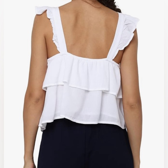 American Eagle Womens S Solid Classic White Ruffle  Sleeve Top Boho Classic - Picture 2 of 14